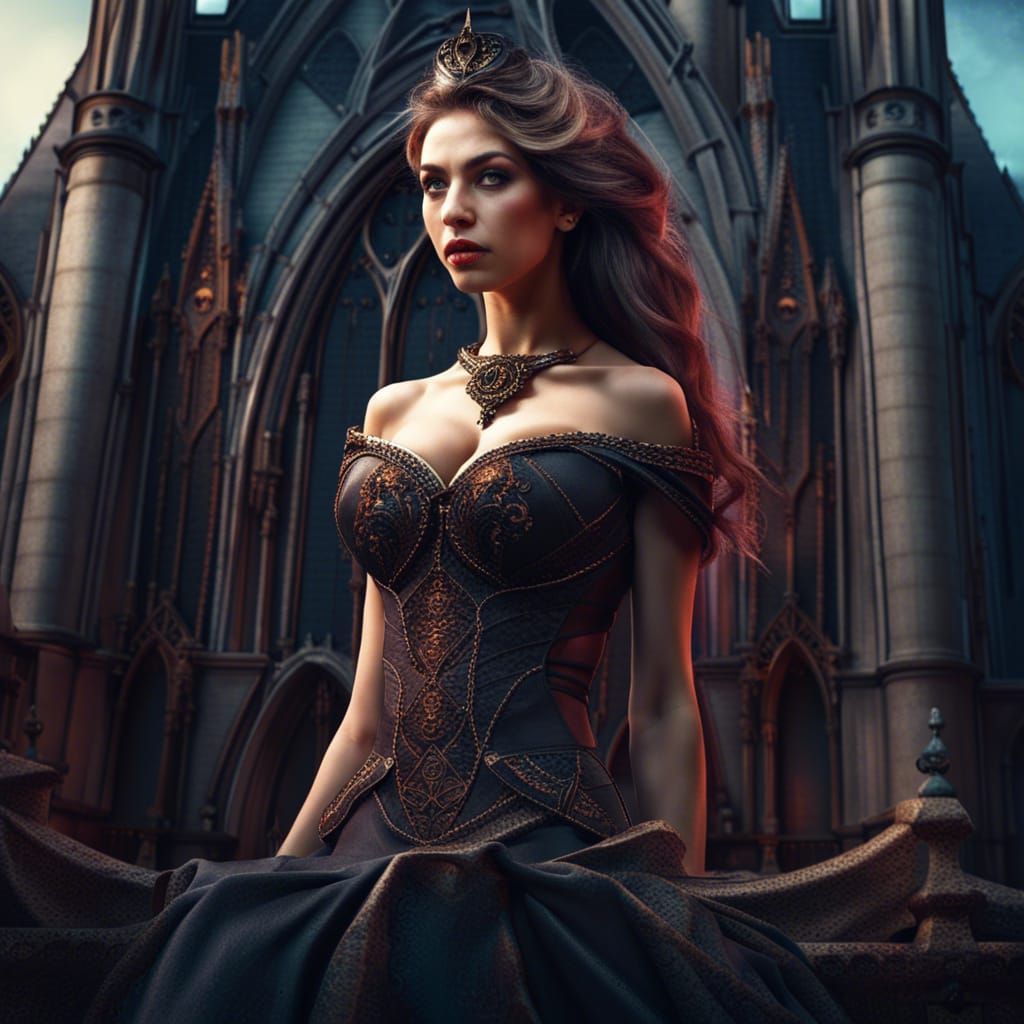 Mistress Beauty in Front of Gothic Church