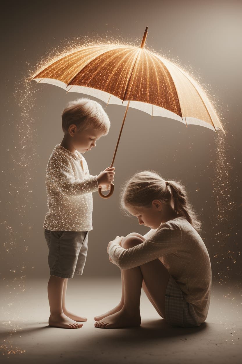 Boy of Light Shields Girl from Sadness