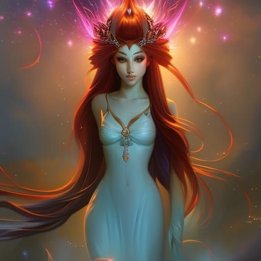Nymph with Nebula Hair, Dark Fantasy Art