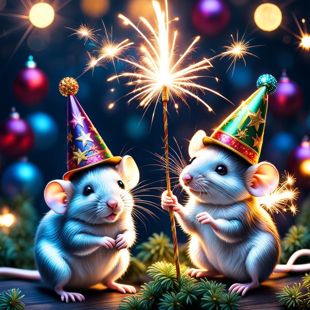 Festive Mice Celebrate New Year's Eve in Ultra-Detailed HDR