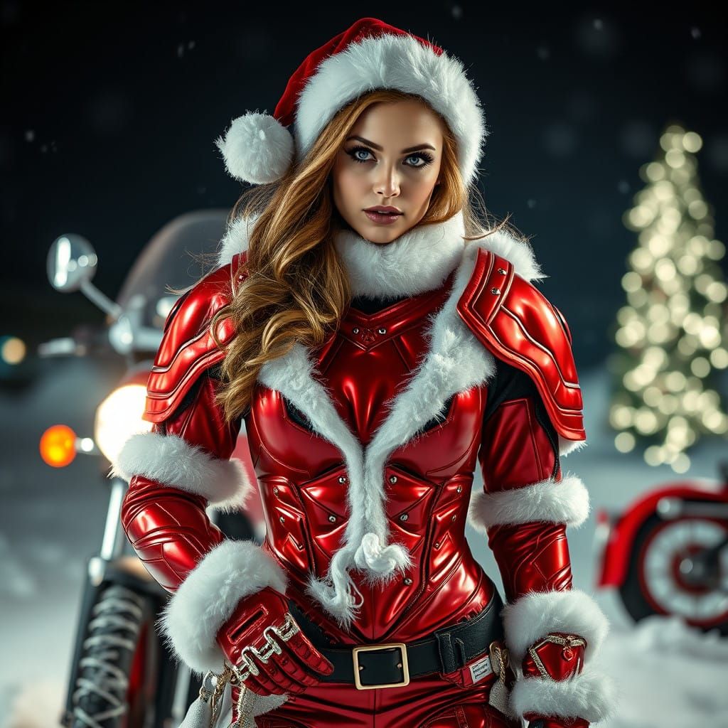 Seductive Mrs Claus Bikers in Hyperrealistic Xmas Armor