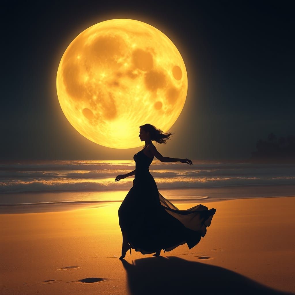 Moonlit Beach Dance: 3D Digital Painting
