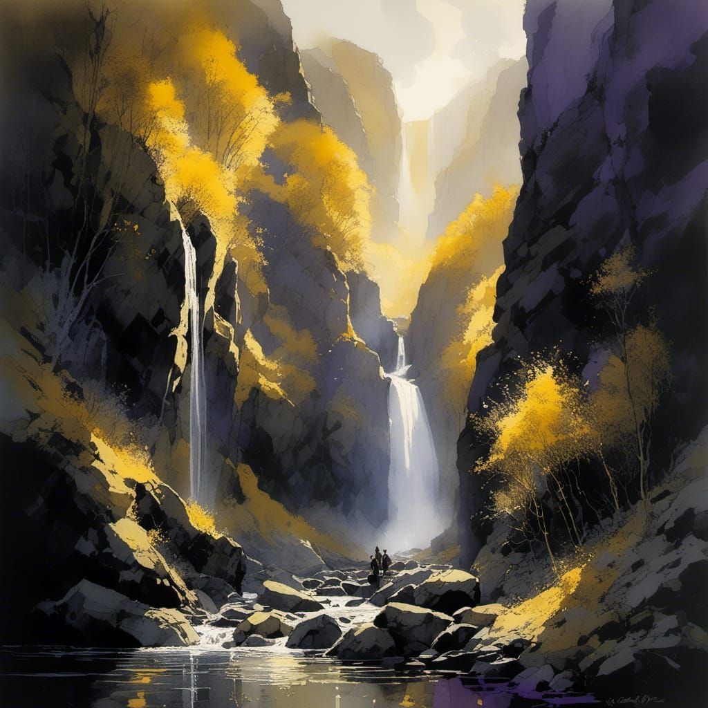 Gorge Hike with Waterfalls in Detailed Landscape