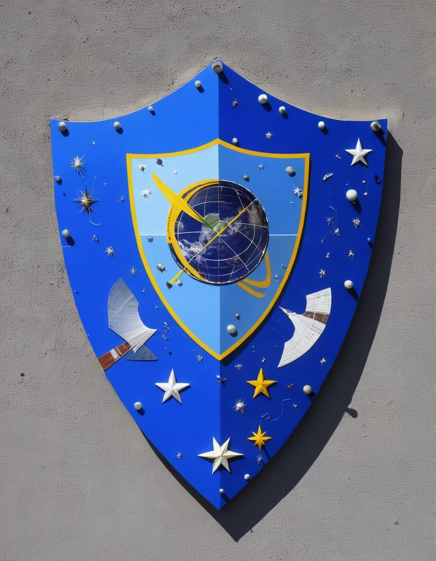 Cyberpunk Space Shield Constructed from Abandoned Satellites