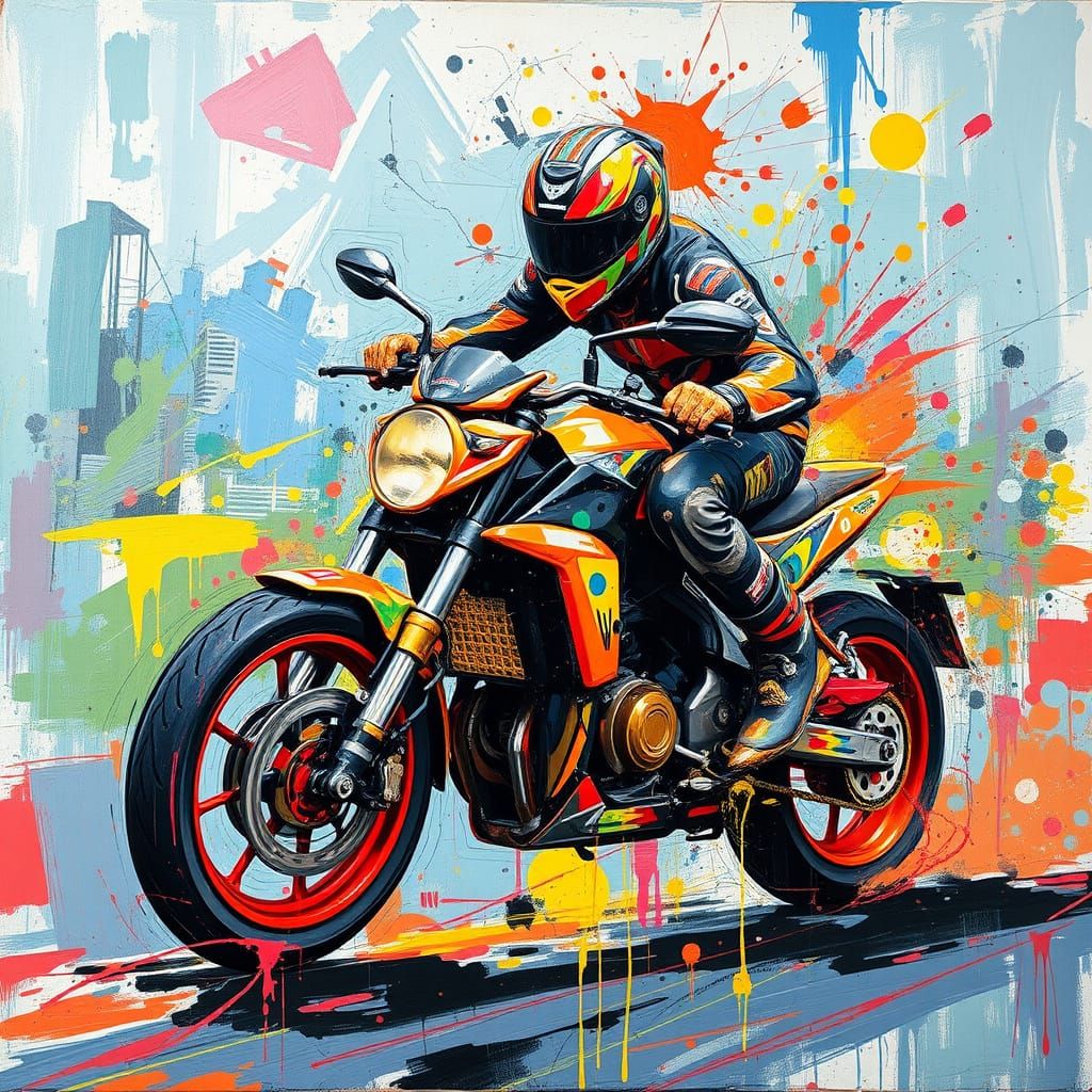 Abstract Cyclist in Vibrant Color Fields