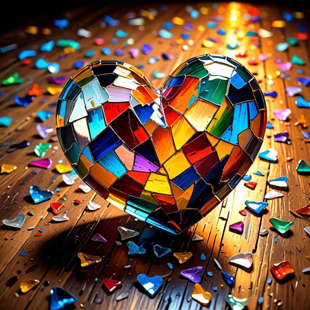 Fractured Crystal Heart in Mid-Air