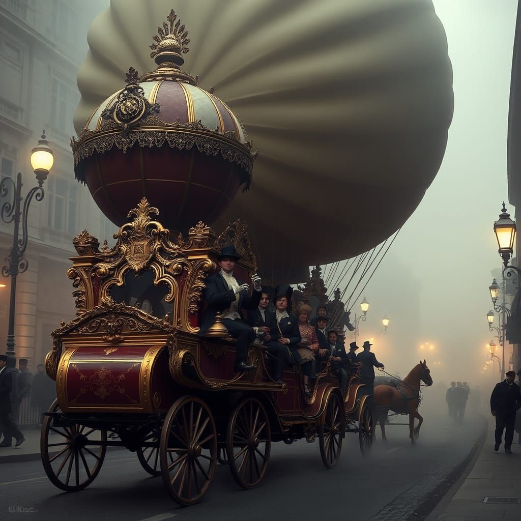 Ornate Horsedrawn Balloon Carriage in Steampunk Style