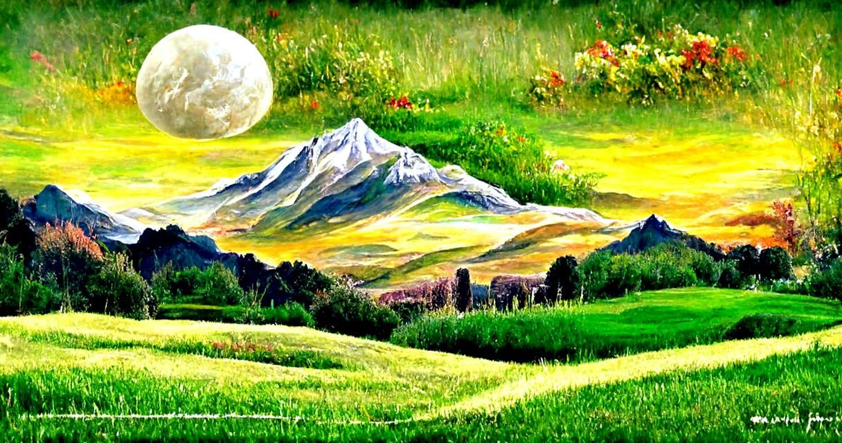 Romantic Vista of Grassy Hills Under Stars and Moon