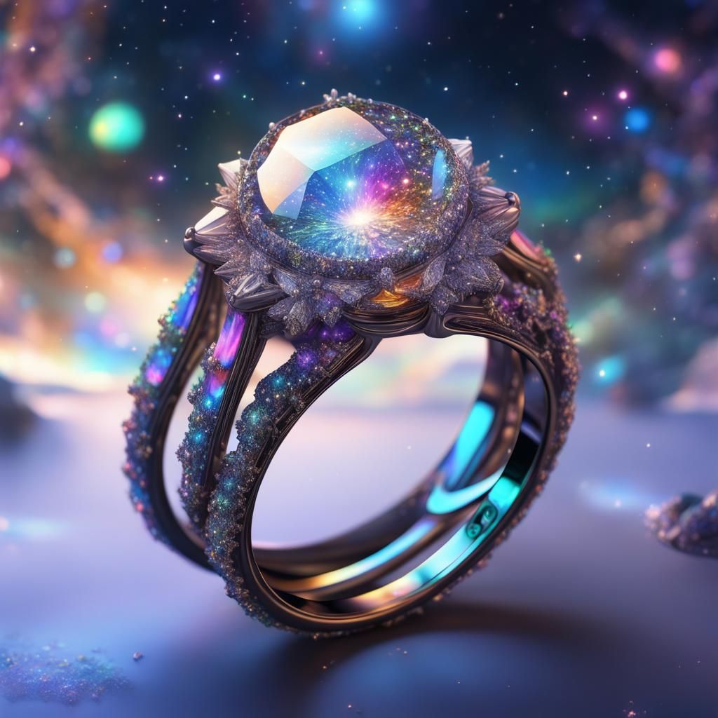 Galaxy Wedding Rings: Hyperdetailed Maximalist Art