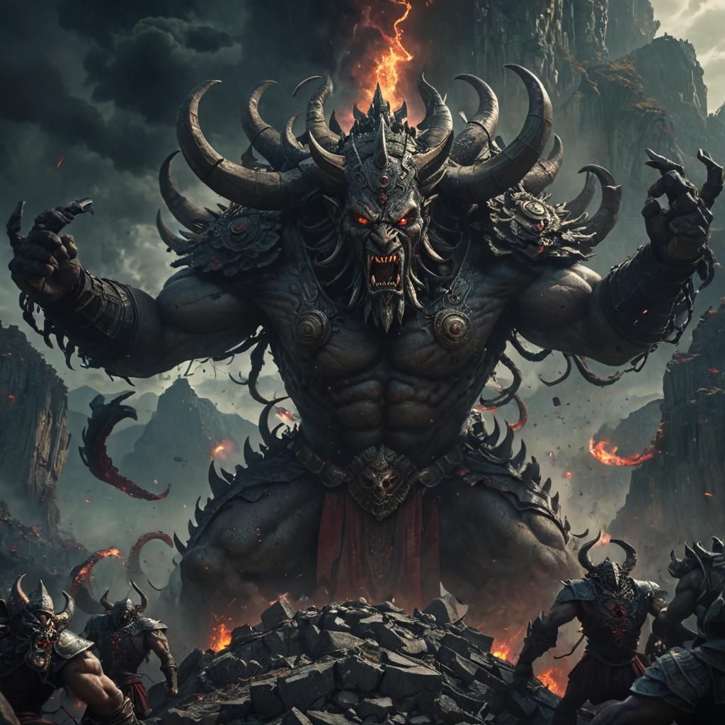 Ravana, Ten-Headed Destroyer, on Crumbling Mountain