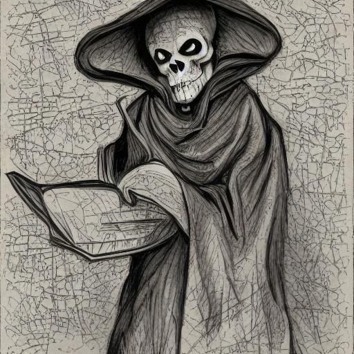 Frustrated Grim Reaper Mouse Ink Illustration