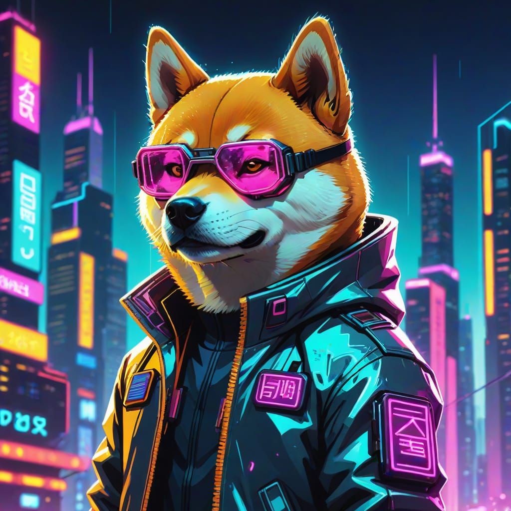 Cyberpunk Shiba Inu in a Neon Cityscape