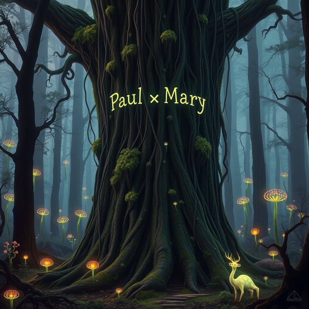 Enchanted Forest Tree with Luminous Moss