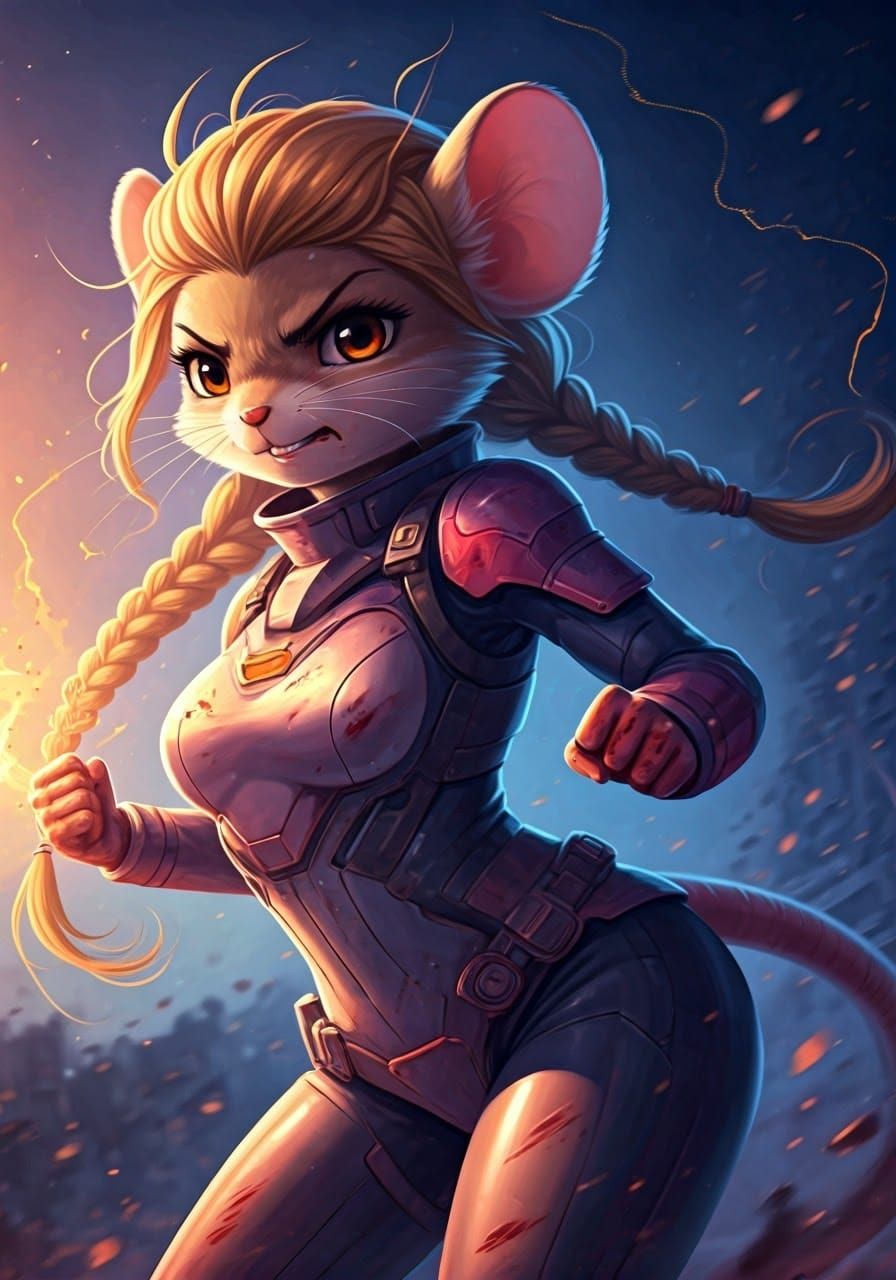 Anime Mouse Warrior Punches with Electric Power