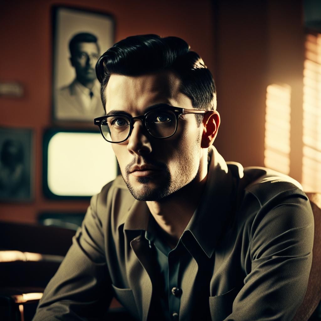 Male Director Portrait in 1950s Cinematic Style