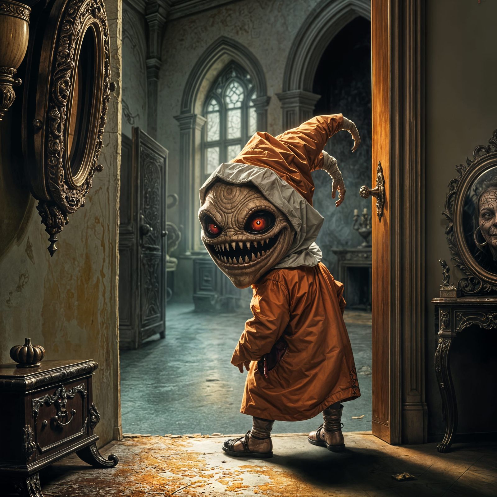 Mimic Child with Fangs Trick-or-Treating in Crimson King Hal...