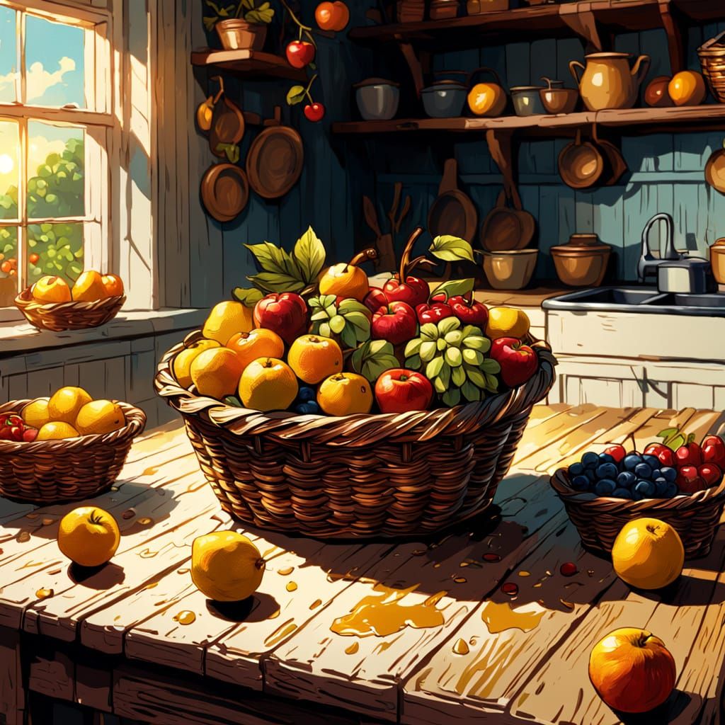 Fruit Basket Still Life in Comic Book Style