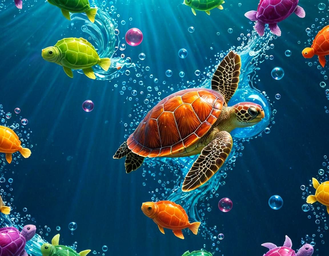 Gummy Turtle Gliding Through a Sparkling Gummy Ocean