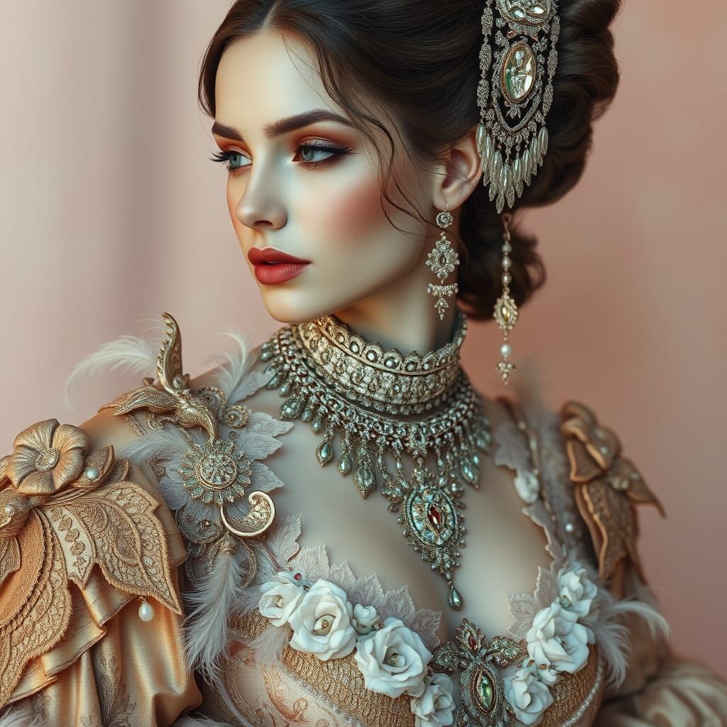 Baroque Woman Portrait in Hyperrealistic Style