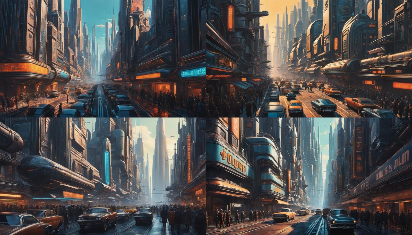Retro-Futuristic Cityscape in Gouache Style