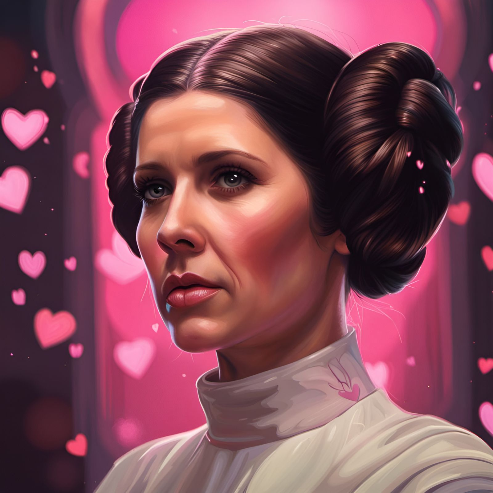 Princess Leia Portrait with Pink Hearts