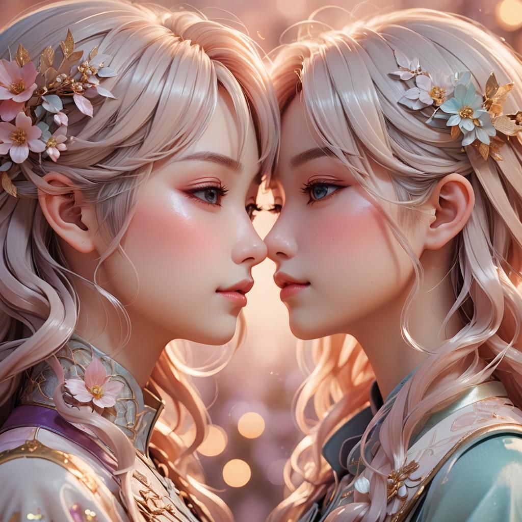 Romantic Anime Kiss in 3D with Soft Lighting