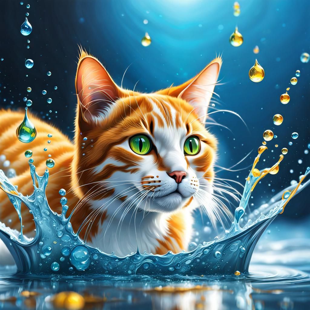 Hyperrealistic Cat Splashing: Detailed Concept Art