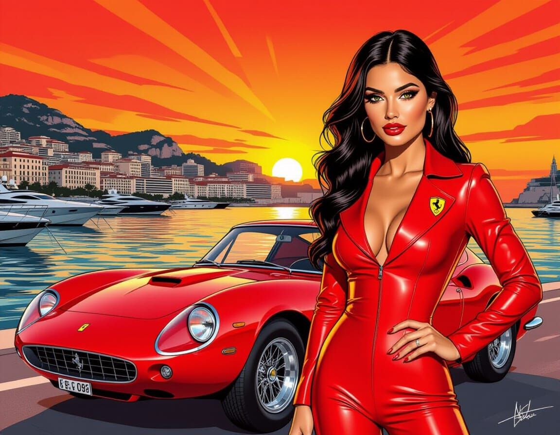 Ferrari Model in Comic Art Style at Monaco