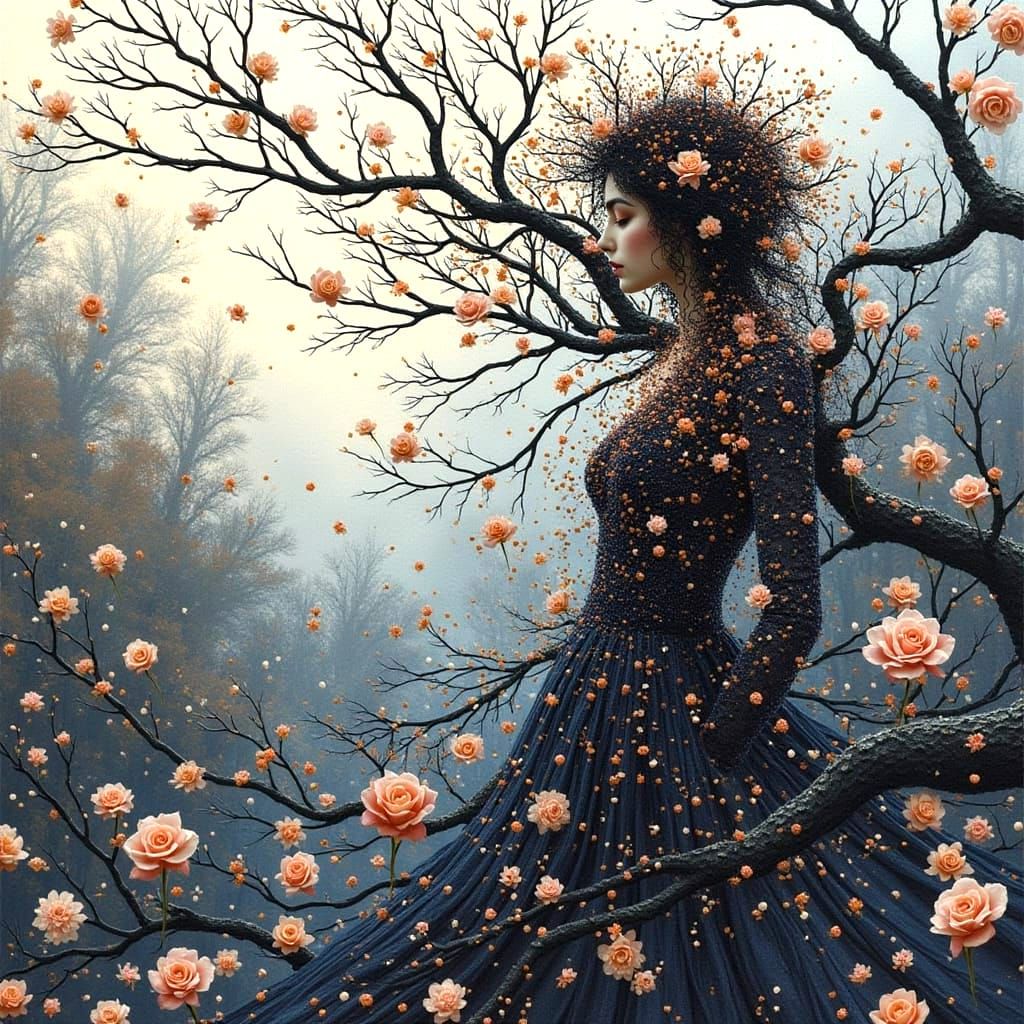 Intricate Vogue Silhouettes Flowing Through Molecular Struct...