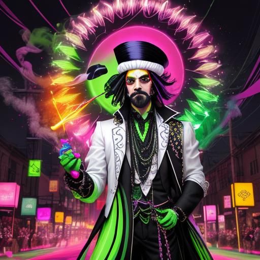 Neon Circus Magician with Dove in Psychedelic Art
