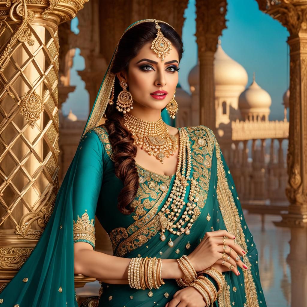 Beautiful Pakistani Woman in Royal Dress, Digital Art