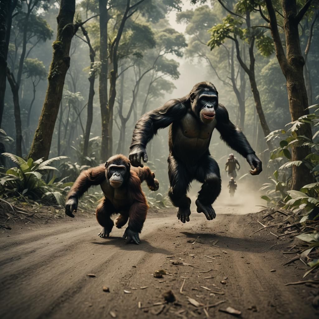 Blind Ape's Triumphant Race: Cinematic Film Still