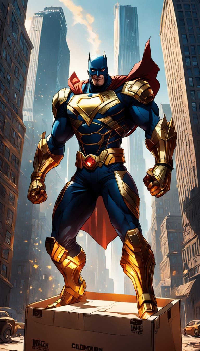 Epic Comic Book Hero in Triumphant Pose