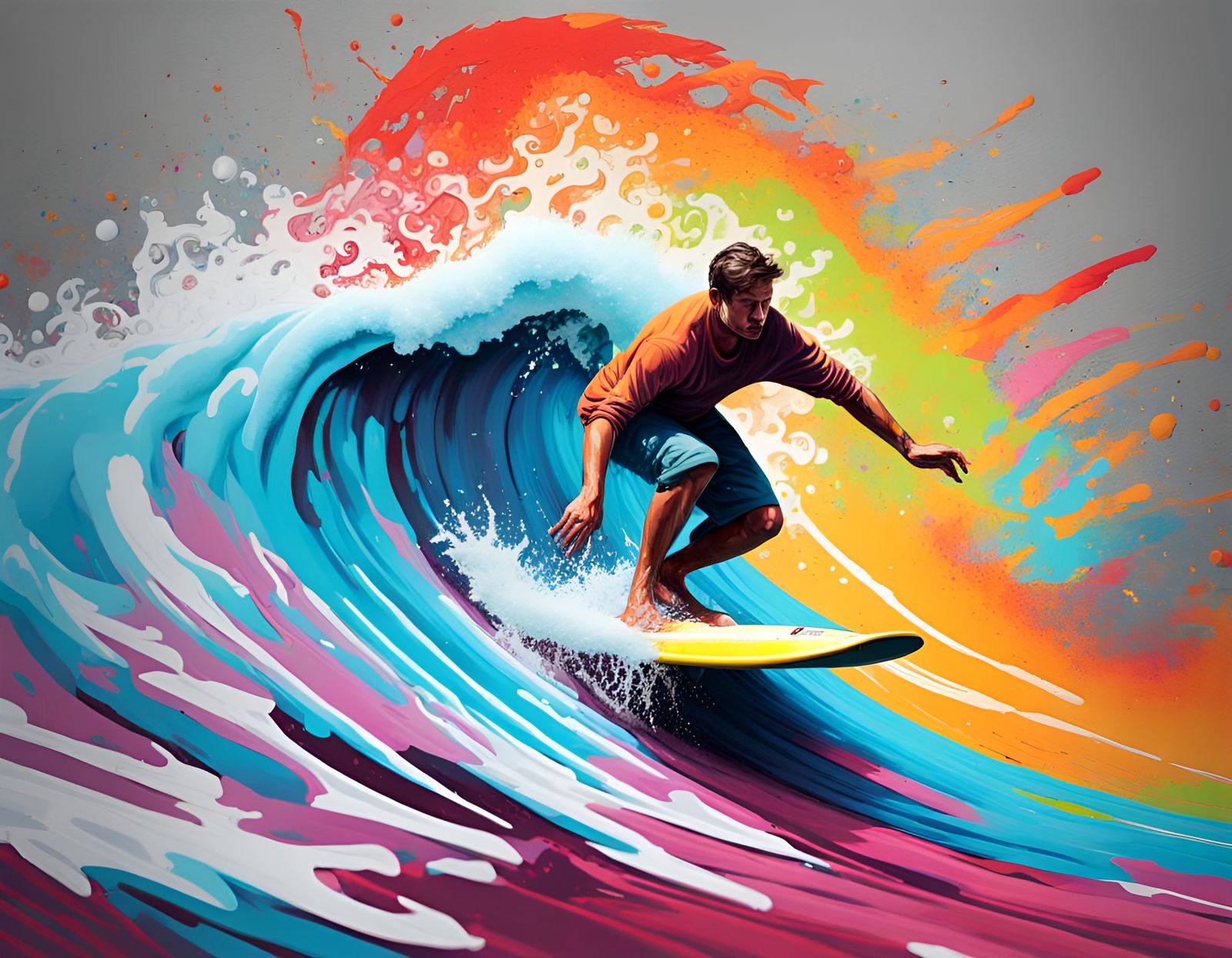 Surfer on Graffiti Wave: Colorful Street Art