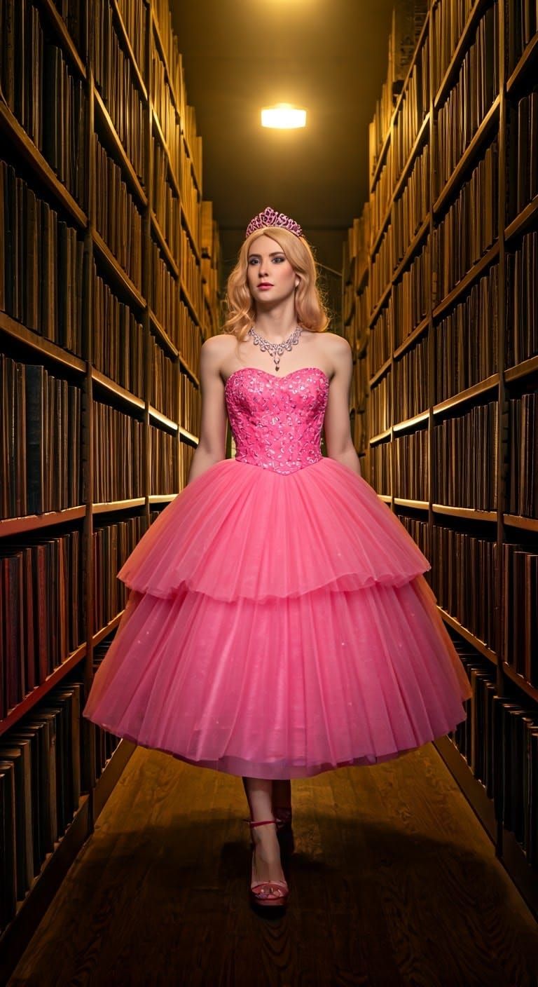 Sissy baby, dressed like a pink Barbie doll dress and high h...