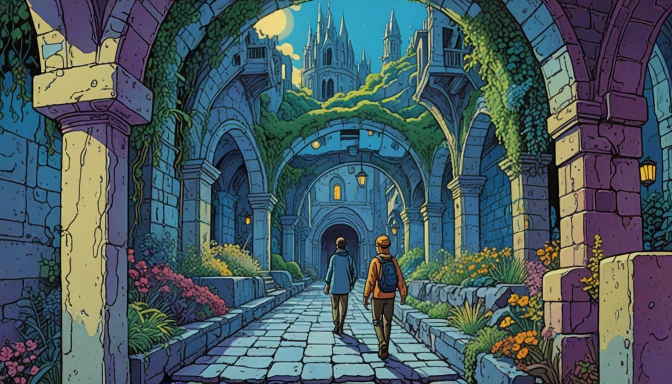 Vast Underground City in Comic Book Style