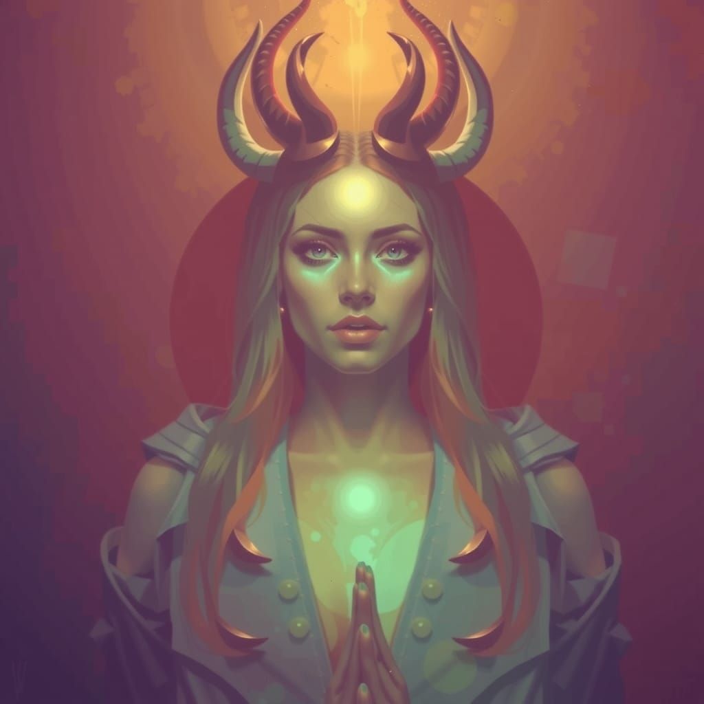 Horned Woman in 16-bit Pixel Art Style