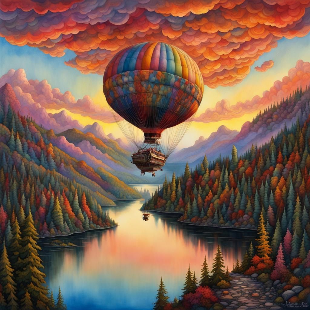 Whimsical Blimp Cloud Over Gothic Landscape