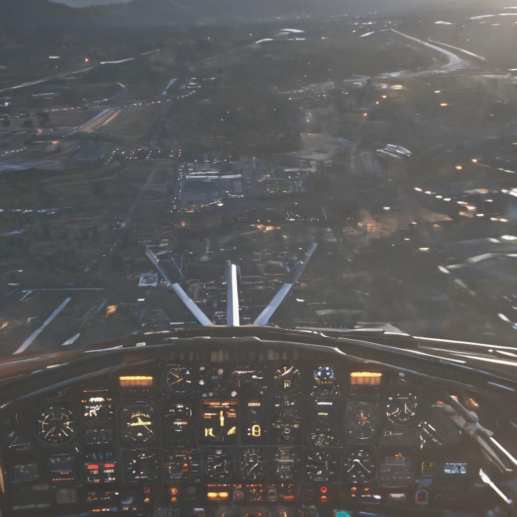 Airplane Cockpit View as Plane Lands: 3D Game Cinematic