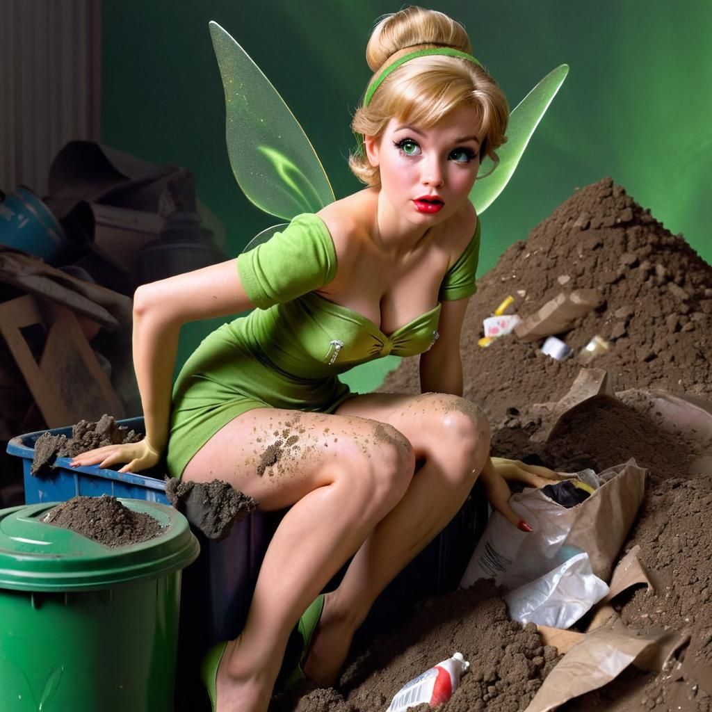 Photo-Realistic Tinkerbell in Garbage, Hyperdetailed