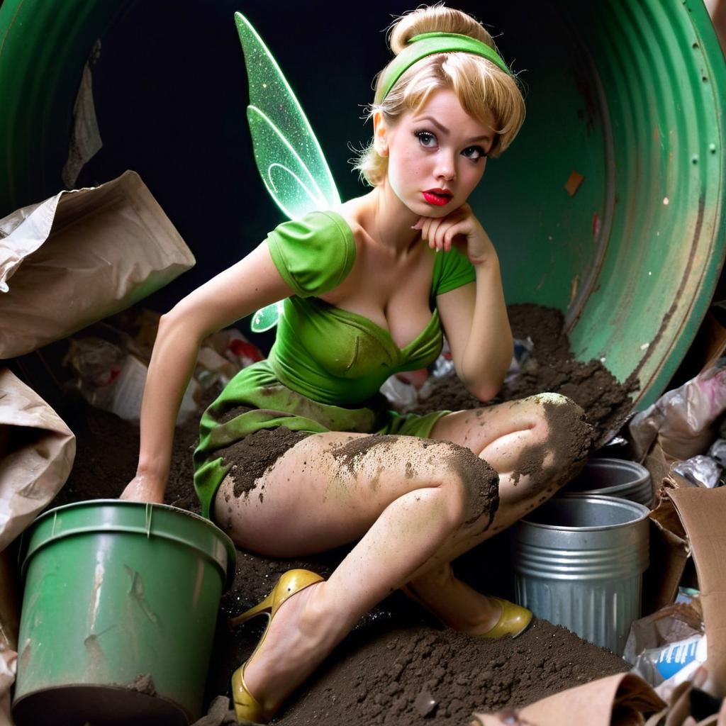 Photorealistic Tinkerbell in Garbage, Digital Art