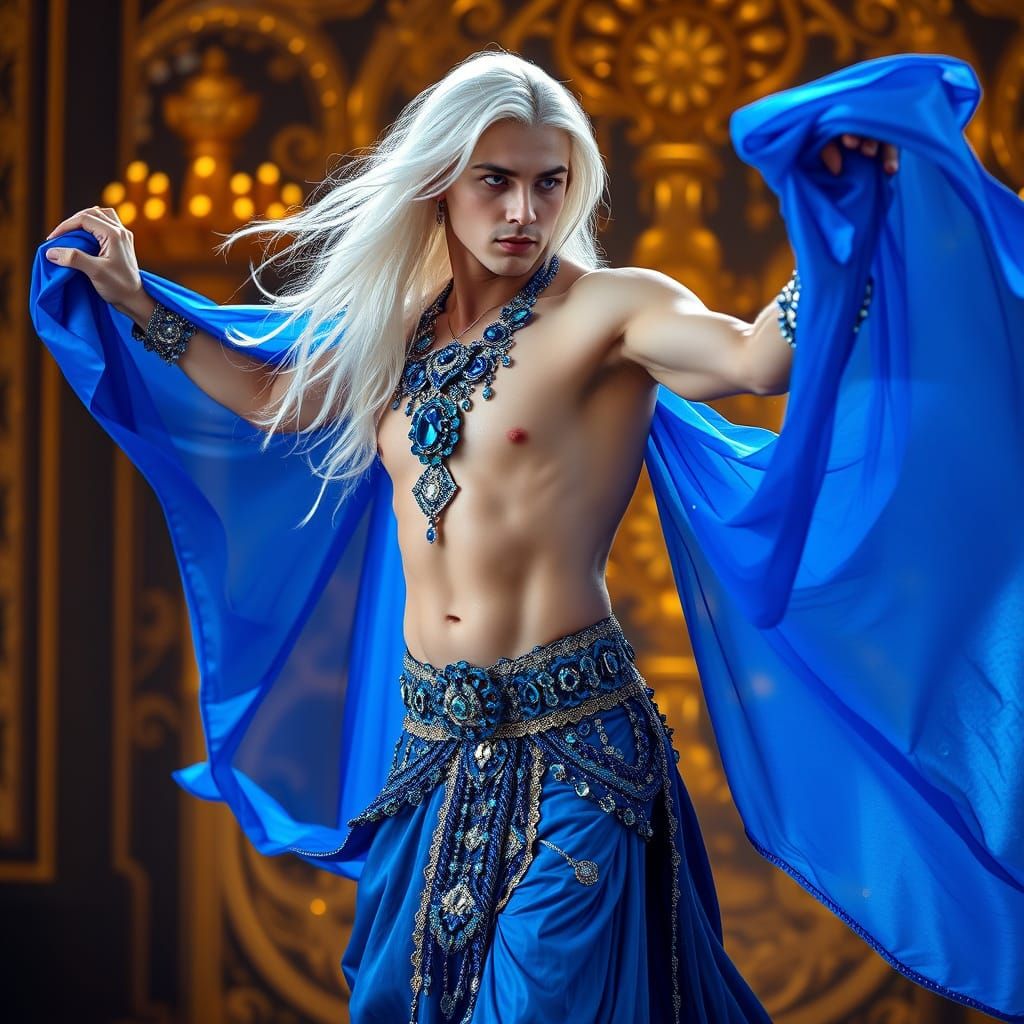 Blue Dancer in Opulent, Klimt-Inspired Splendor