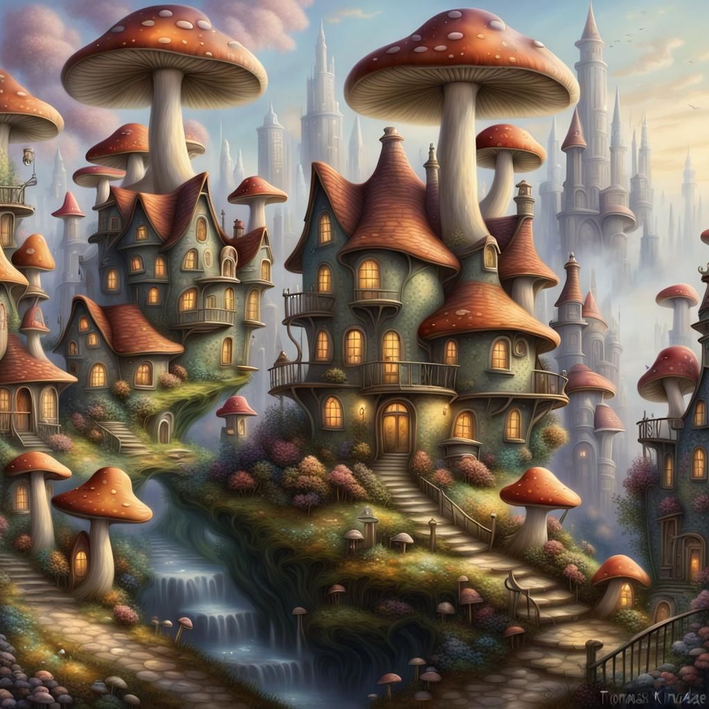 Magical Mushroom Cityscape in Ethereal Fantasy Style