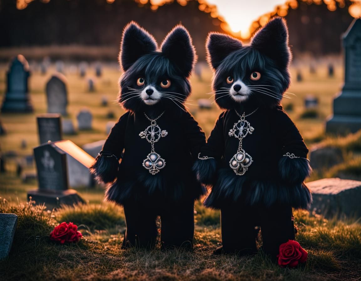 Cute Plushies in Dark Couture at Sunset