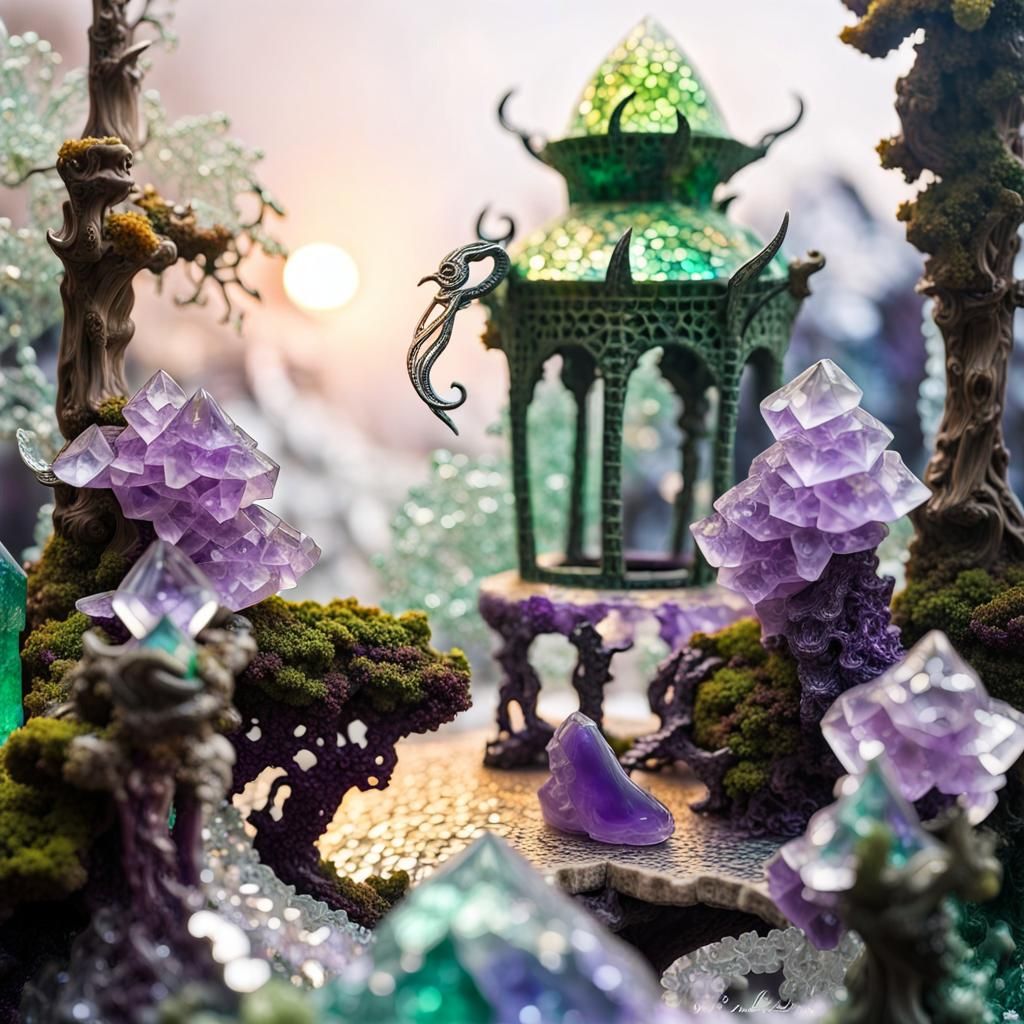 Emerald Gargoyles and Gemstone Phoenix Figurine