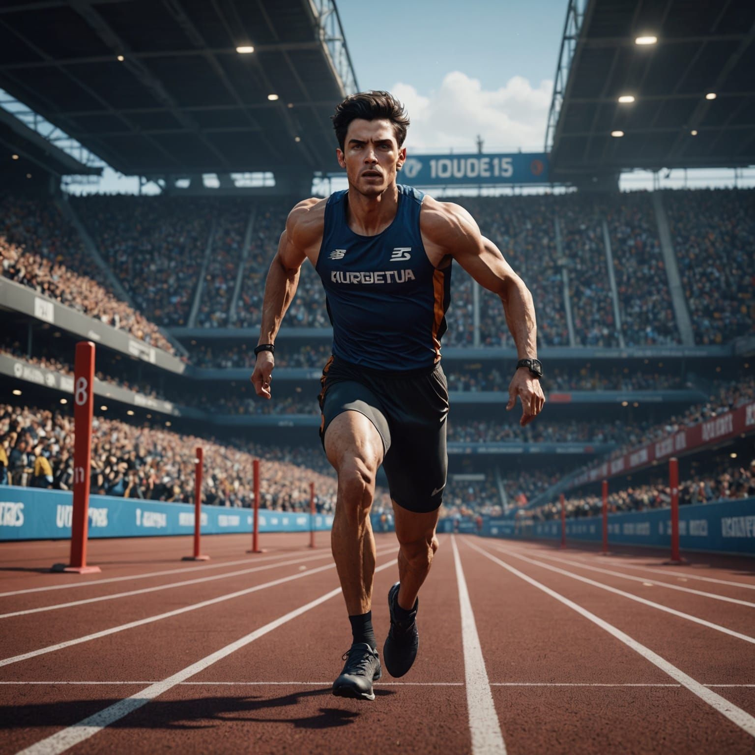 Track Runner Victory as Detailed Matte Painting