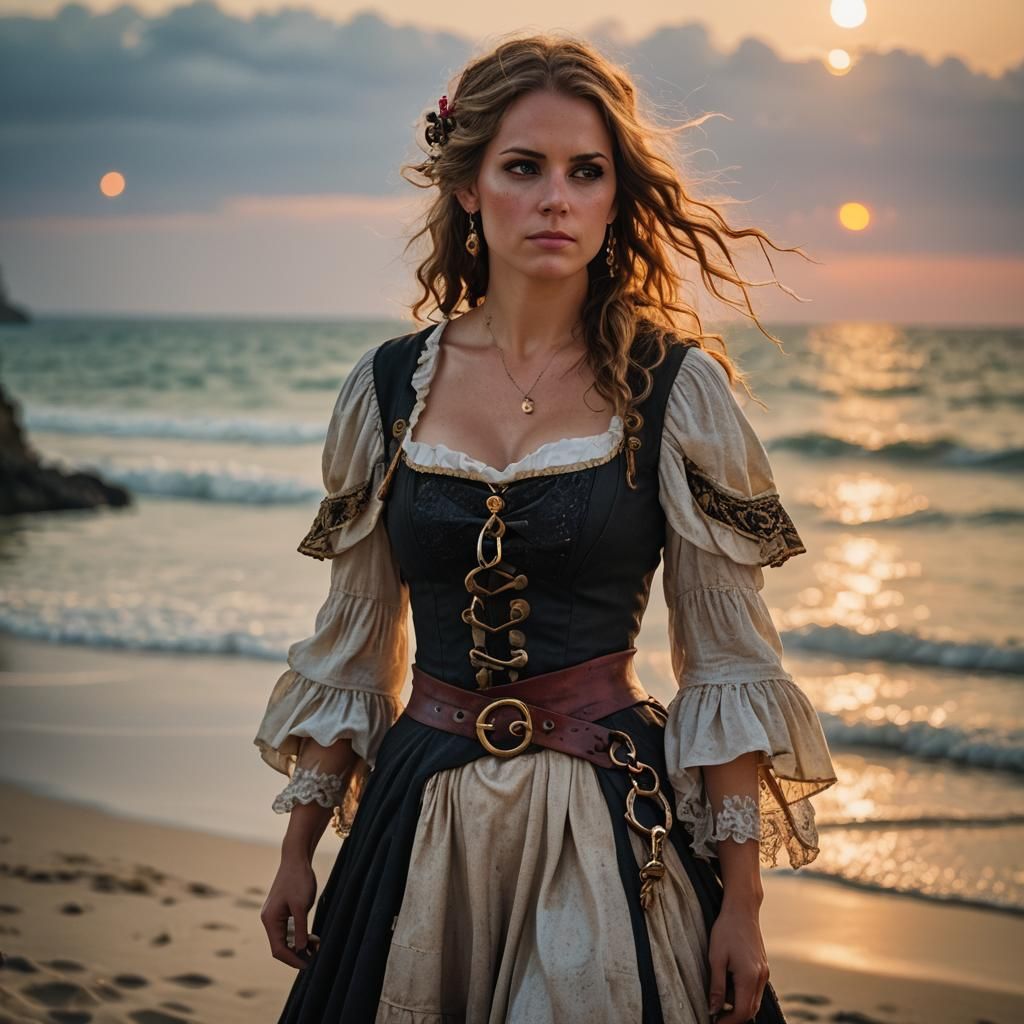 Pirate Woman Gazing at Sunset: Professional Photography