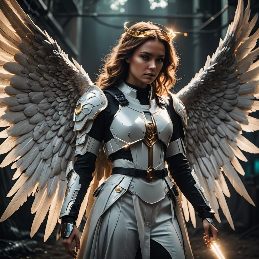 Sci-Fi Angel with Halo: Cinematic Film Still
