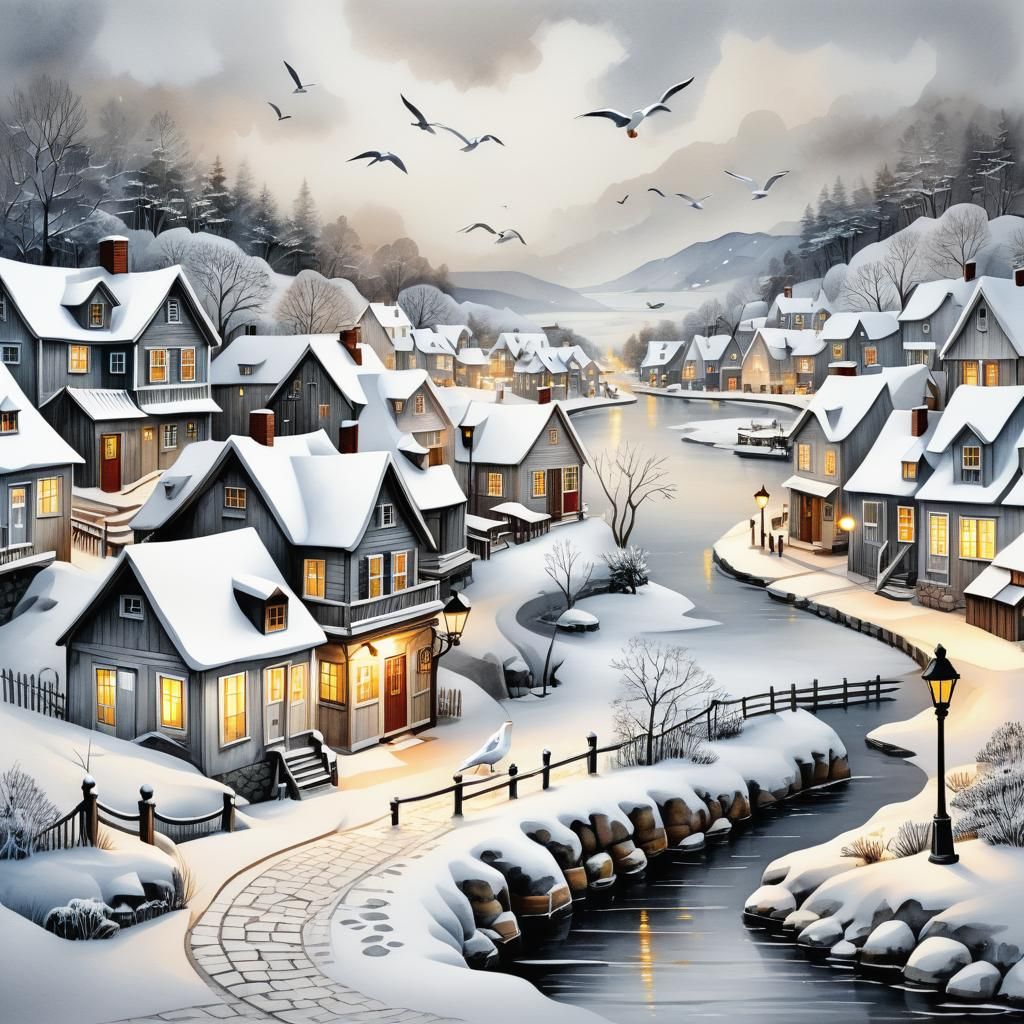 Winter Village: Watercolor Ink and Papercraft
