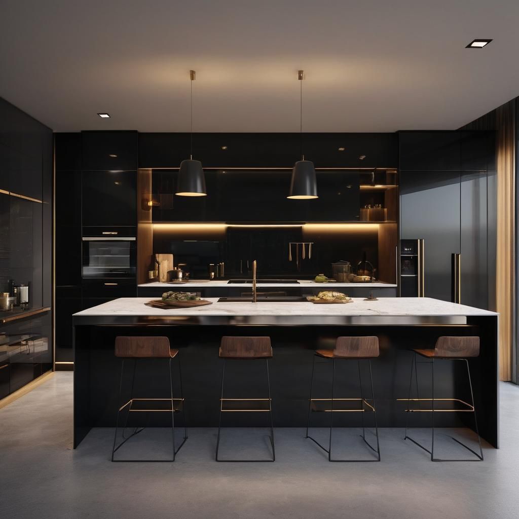Modern Minimalist Kitchen with Sleek Black Surfaces